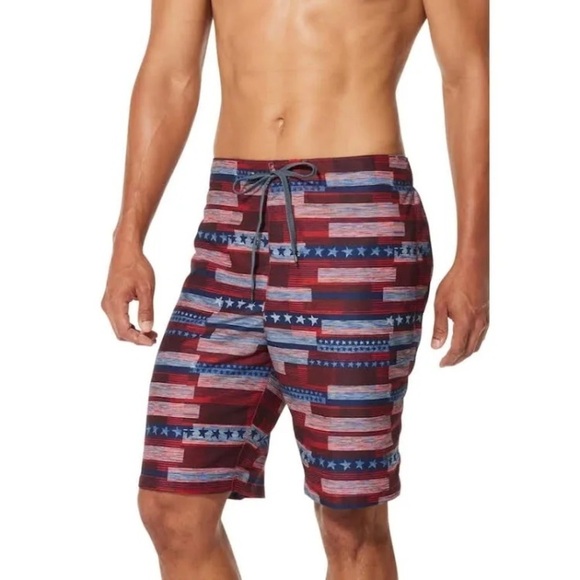Speedo Mens American Flag Striped E-Board Swim Trunks Red White Blue Size Small - Picture 1 of 7